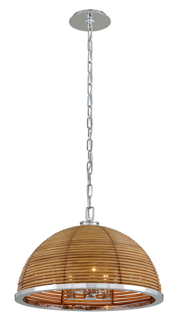 Chandelier, 3-Light, Natural Rattan Stainless Steel, Natural Shade, 20.5"W (277-43 90J6)