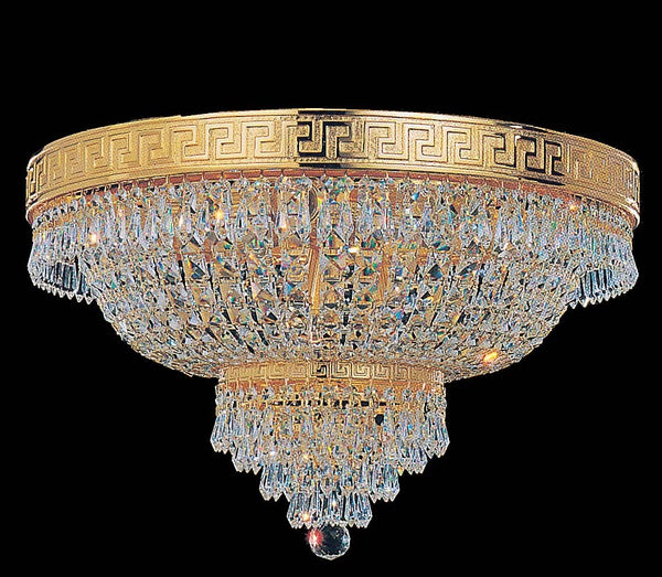 9 lights crystal flush mount in gold plated finish