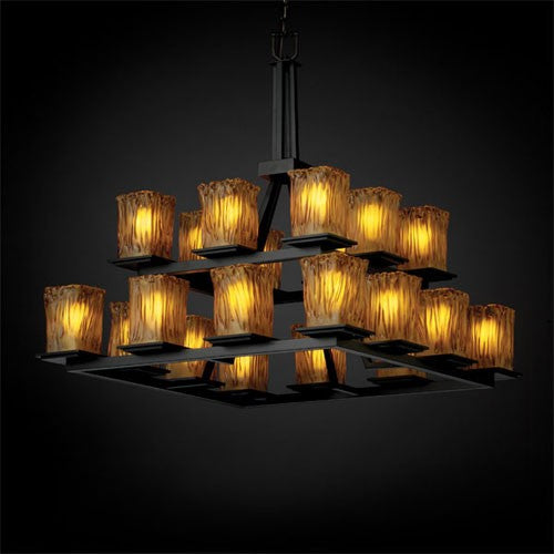 Veneto Luce Montana 20-Light Matte Black Two-Tier Ring Chandelier