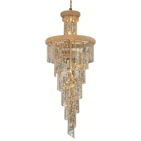 Spiral Gold Twenty-Eight Light 30-Inch Chandelier with Royal Cut Clear Crystal