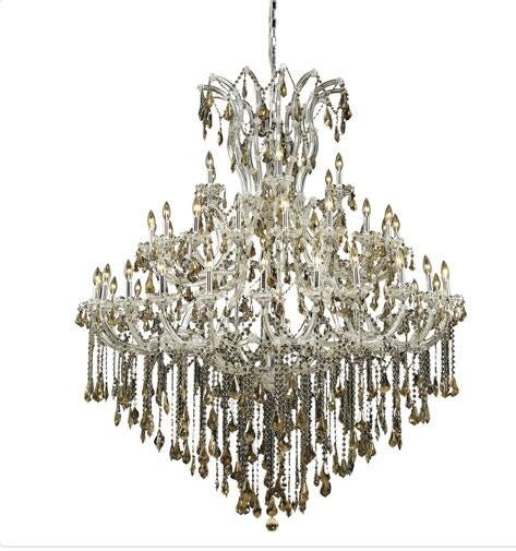 Chrome Forty-Nine Light 60-Inch Chandelier with Royal Cut Golden Teak Smoky Crystal