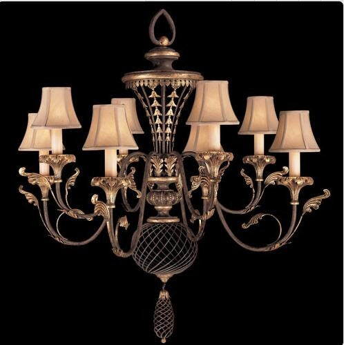 Eight-Light Chandelier in Rich Umber Finish and Gilded Accents