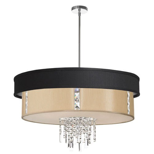 Four-Light Polished Chrome and Crystal Pendant w/ a Black, Silver and Cream Shade and a 8Rita 40 Diffuser