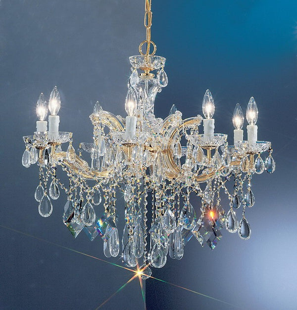 8 Light crystal maria theresa chandelier with clear crystal and gold plated finish