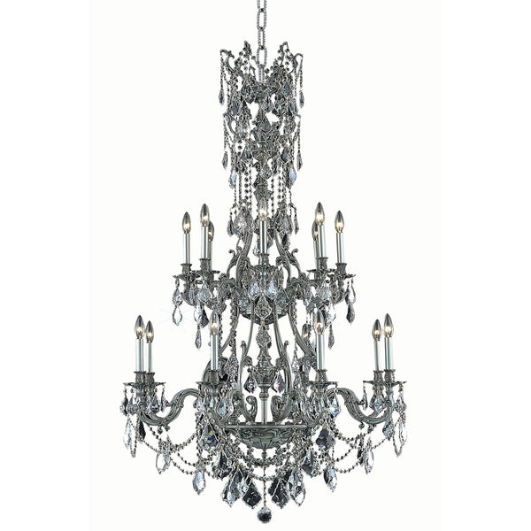 Pewter Sixteen-Light Chandelier with Clear Royal Cut Crystals