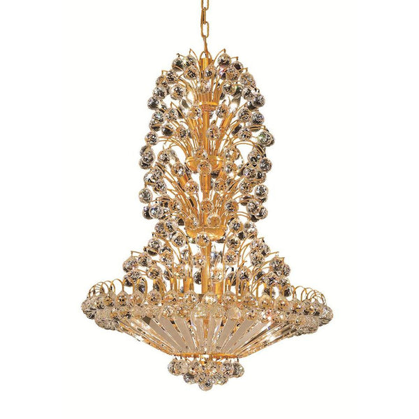 Sirius Gold Fourteen-Light 28-Inch Chandelier with Royal Cut Clear Crystal