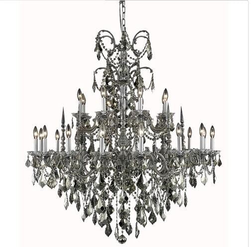 Pewter Twenty-Four Light Chandelier with Golden Teak/Smoky Royal Cut Crystals