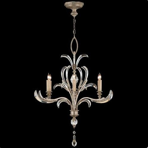 Six-Light Chandelier in Warm Muted Silver Leaf Finish with Beveled Crystal Accents