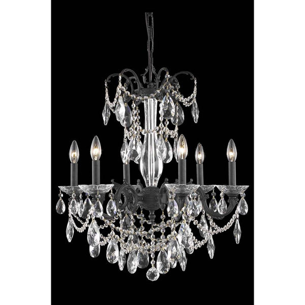 Athena Dark Bronze Six-Light Chandelier with Clear Royal Cut Crystal