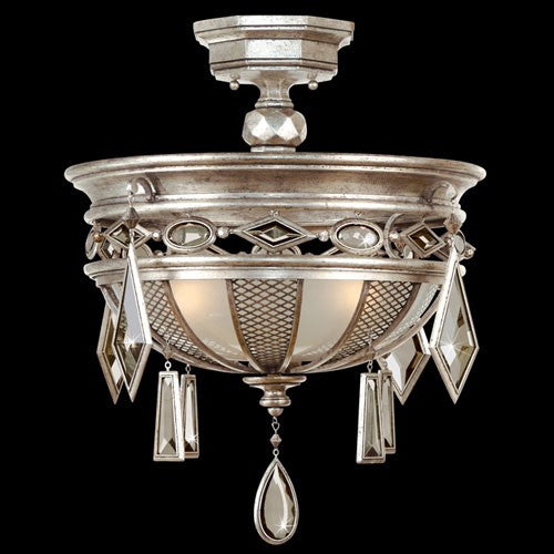 Fine Art Lamps Encased Gems Three-Light Semi-Flush Mount in Silver Leaf Finish with Clear Crystal Gems