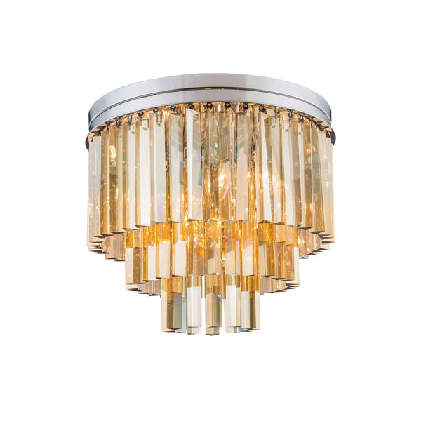 Sydney Polished Nickel Nine-Light Flushmount with Royal Cut Golden Teak Crystals