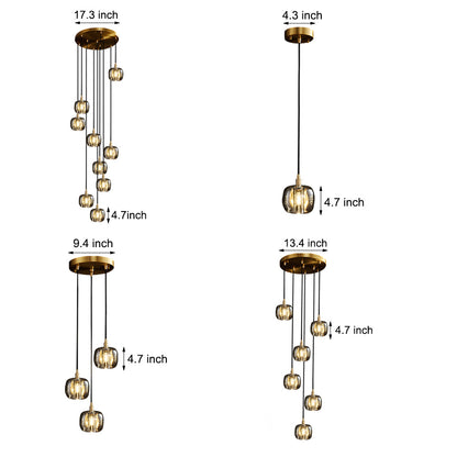 Long Spiral Cubes Crystal Pendant Light Dimmable Chandelier for Staircase