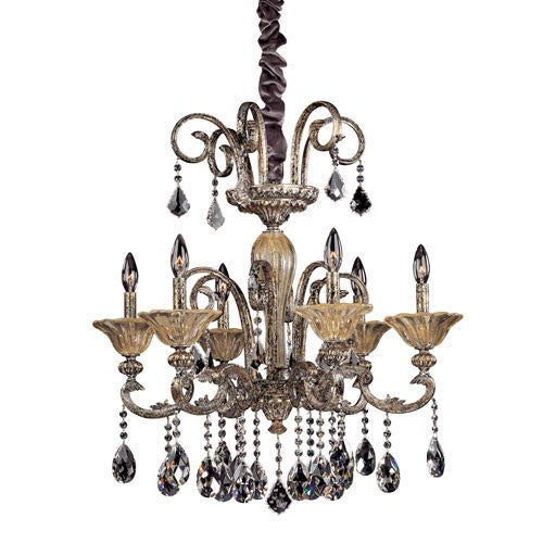 Silver Leaf Six-Light Chandelier with Firenze Clear Crystal