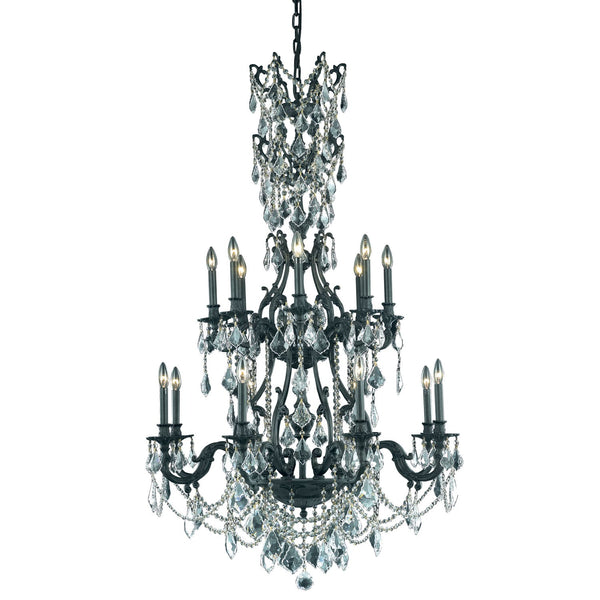 Dark Bronze Sixteen-Light Chandelier with Clear Royal Cut Crystals