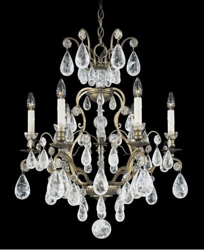 Gold Six-Light Clear Rock Chandelier, 22W x 27H x 22D