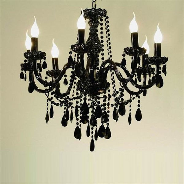 8 Lights Traditional Crystal chandelier in black finish