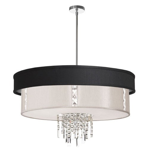 Polished Chrome Four Light Crystal Pendant with Black/Silver Pearl Shade