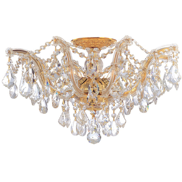 Polished Gold Five-Light Semi Flush Mount with Hand Polished Crystals