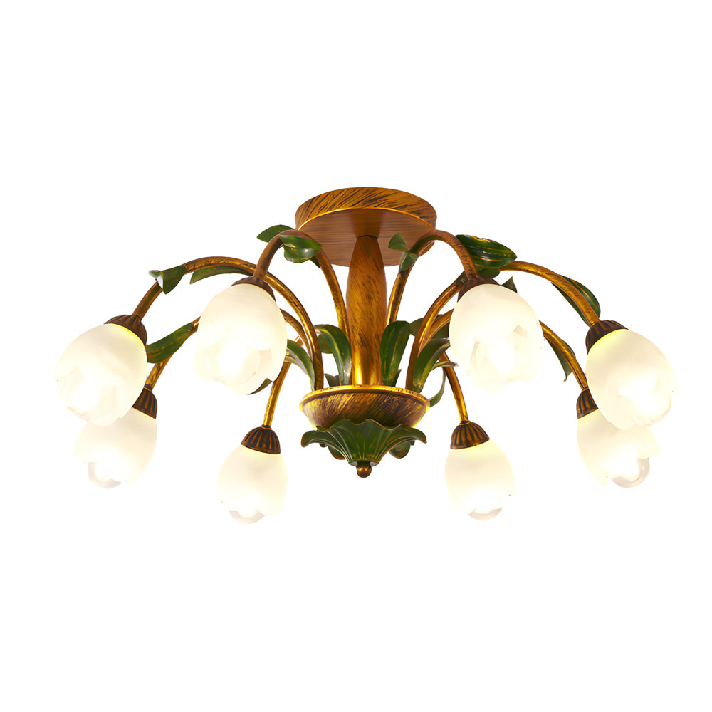 Pastoral Creative Flowers 3 Step Dimming American Style Ceiling Light Fixture