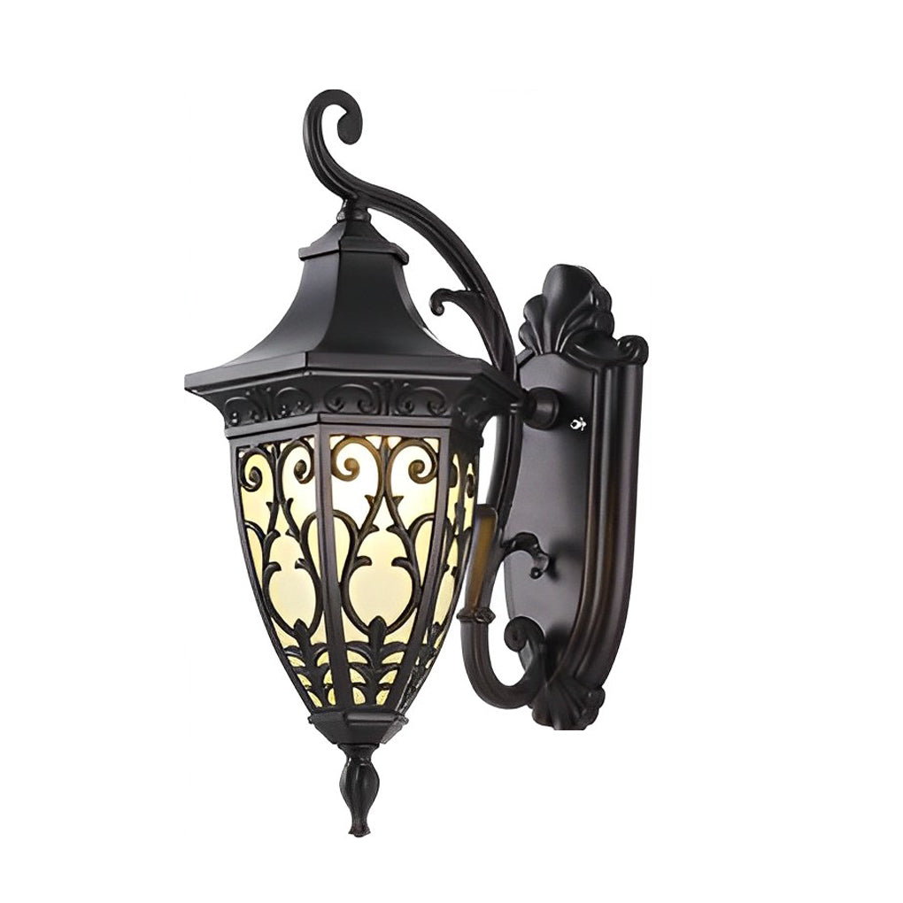 Vintage Flower Pattern Waterproof Black American Style Solar Wall Lamp