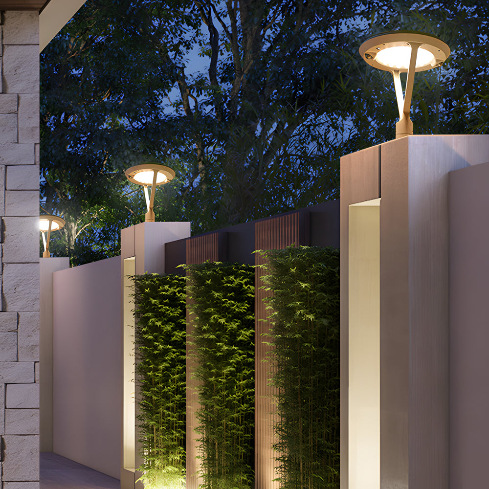 Modern Round Dual Motion Sensor LED Solar Post Lights - Outdoor Pillar Lamp