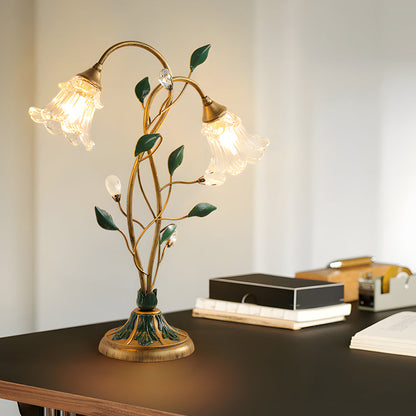 Dimmable Glass Floral Desk Lamp with Dual Lights and Leaf Accents for Ambiance