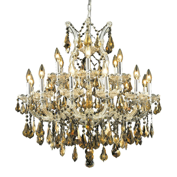 Maria Theresa Chrome Nineteen-Light 30-Inch Chandelier with Royal Cut Golden Teak Smoky Crystal