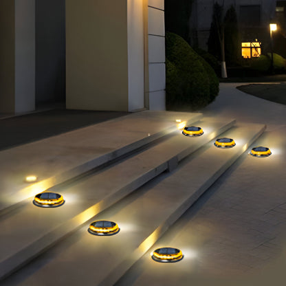 Modern Black LED Outdoor Solar Disc Path Light, 4-Pack