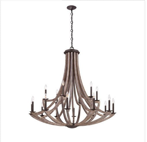 18 Light Chandelier with Wood