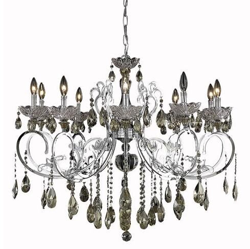 Chrome Ten-Light Chandelier with Golden Teak/Smoky Strass Swarovski Crystals