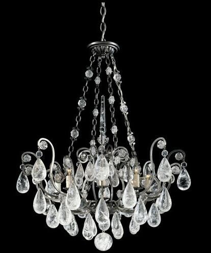 Pewter Eight-Light Clear Rock Chandelier, 26.5W x 34H x 26.5D