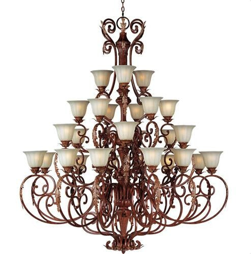 Twenty-Seven-Light Multi-Tier Chandelier with Cafe Glass