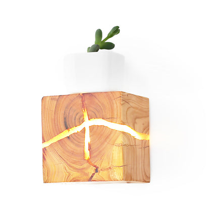 Cracked Wood Grain Design Creative Square Wall Lamp Wall Sconce Lighting