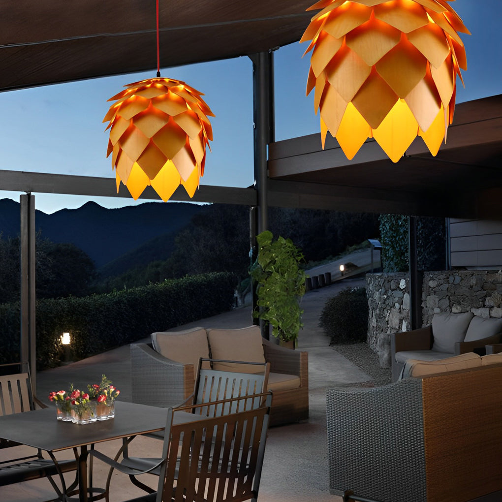 Creative Wood Pine Cones LED Japanese Style Chandelier Pendant Lights