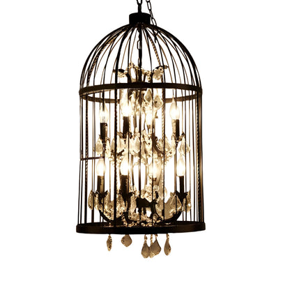 Birdcage Iron Crystal Ornaments Retro Industrial Style Chandelier Light