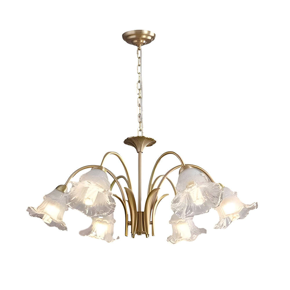 6/8-Light Glass Lily Chandelier French Pastoral Gold Fixture