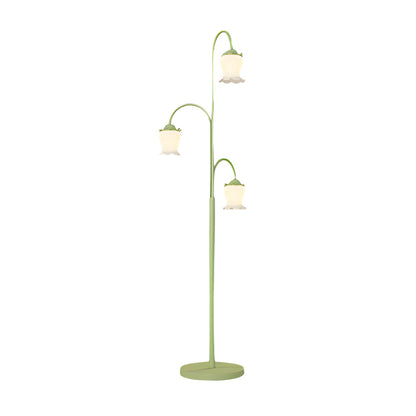 3-light Green Flower Dimmable Arc Hanging Tuilp Floor Lamp