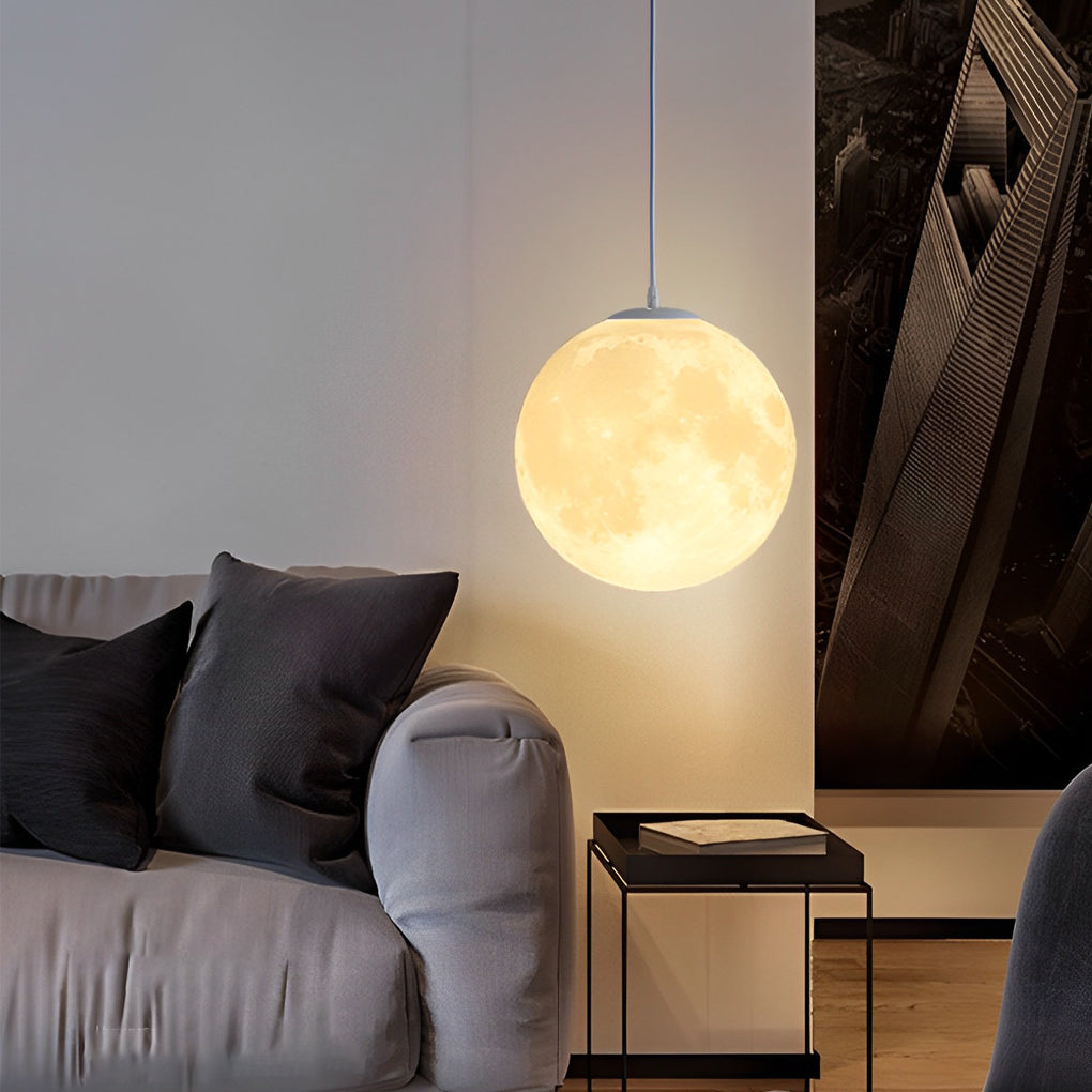 Round Moon Lunar 3D Creativity White Pendant Lamp Hanging Ceiling Lamp