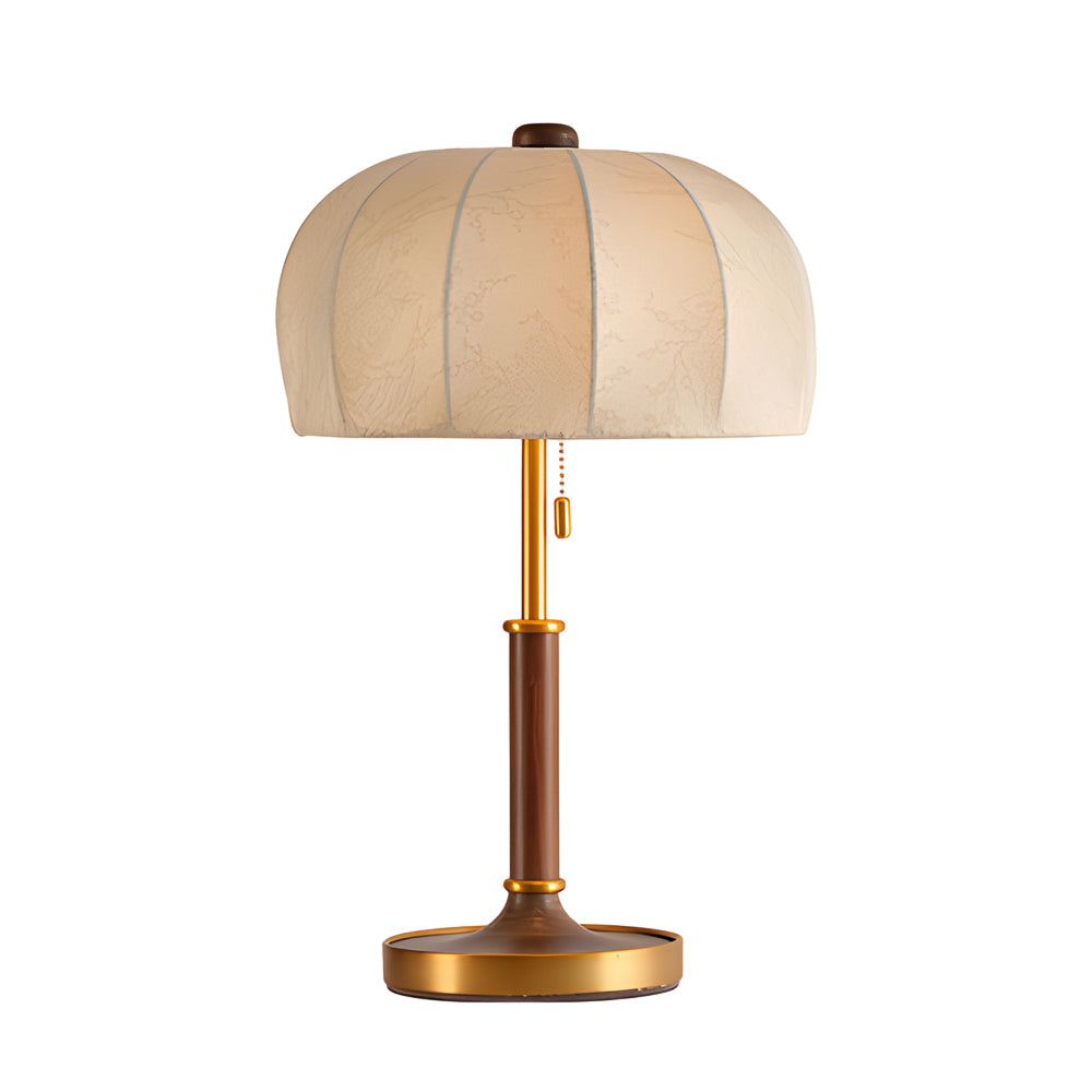 Retro Brass Dome Fabric Table Lamp Pull Chain Bedroom Lamp