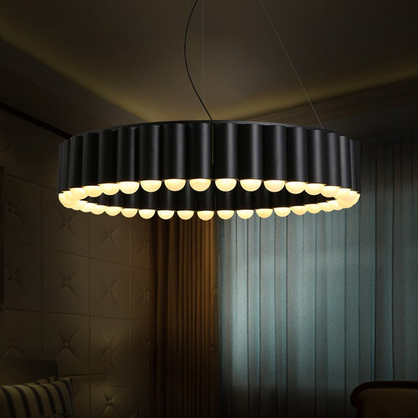 Modern minimalist villa complex lobby lamps American creative atmospheric metal tassel chandeliersSimple modern minimalist personality round black chandelier lamps