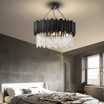 Circular Clear Crystal Metal Black Modern Chandelier Pendant Lamp