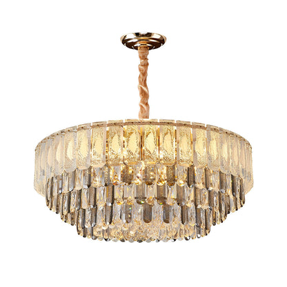 Round Three Step Dimming LED Crystal Strips Postmodern Chandelier Light