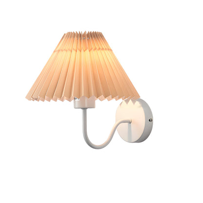 Vintage 1-Light Dimmable Metallic Armed Sconce with Pleated Fabric Shade