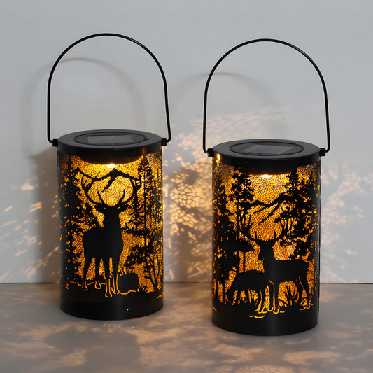 Iron Hollow Deer Silhouette Waterproof LED Modern Hanging Solar Lanterns