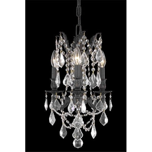 Dark Bronze Three-Light Chandelier with Clear Royal Cut Crystals