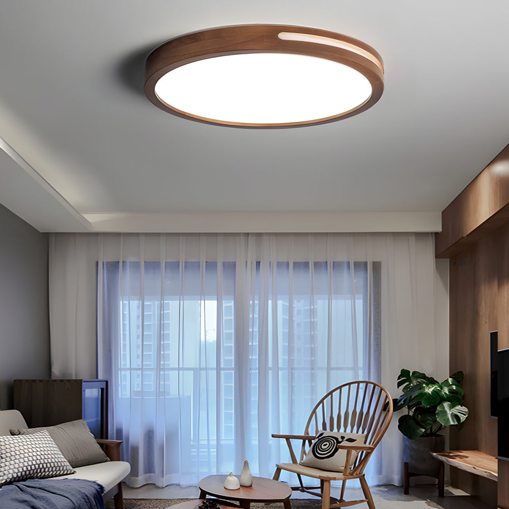 Round Wood 3 Step Dimming Dimmable with Remote Retro Ceiling Lights Fixture