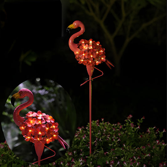 Metal Flamingo Solar Stake LED Lights Pink Outdoor Pathway Lamp - 2-Pack