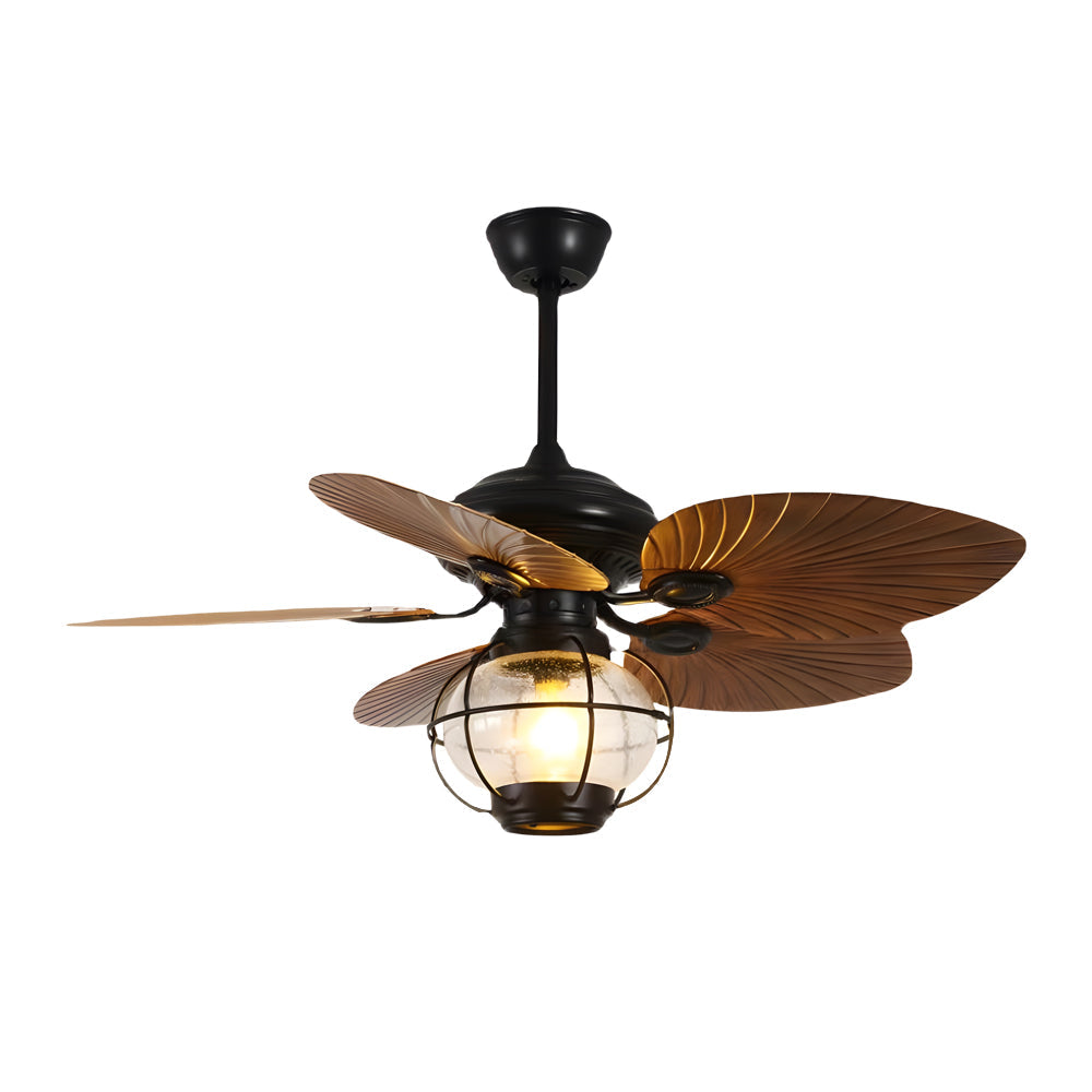 42/52-Inch LED Tropical 5 Brown Blades Reversible Ceiling Fan Light with Remote Control