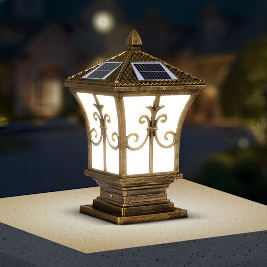 Vintage Pattern Waterproof Automatic Solar Powered Fence Post Lights