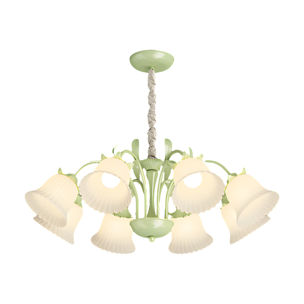 8 Heads Pastoral White Flowers 3 Step Dimming French Style Chandelier